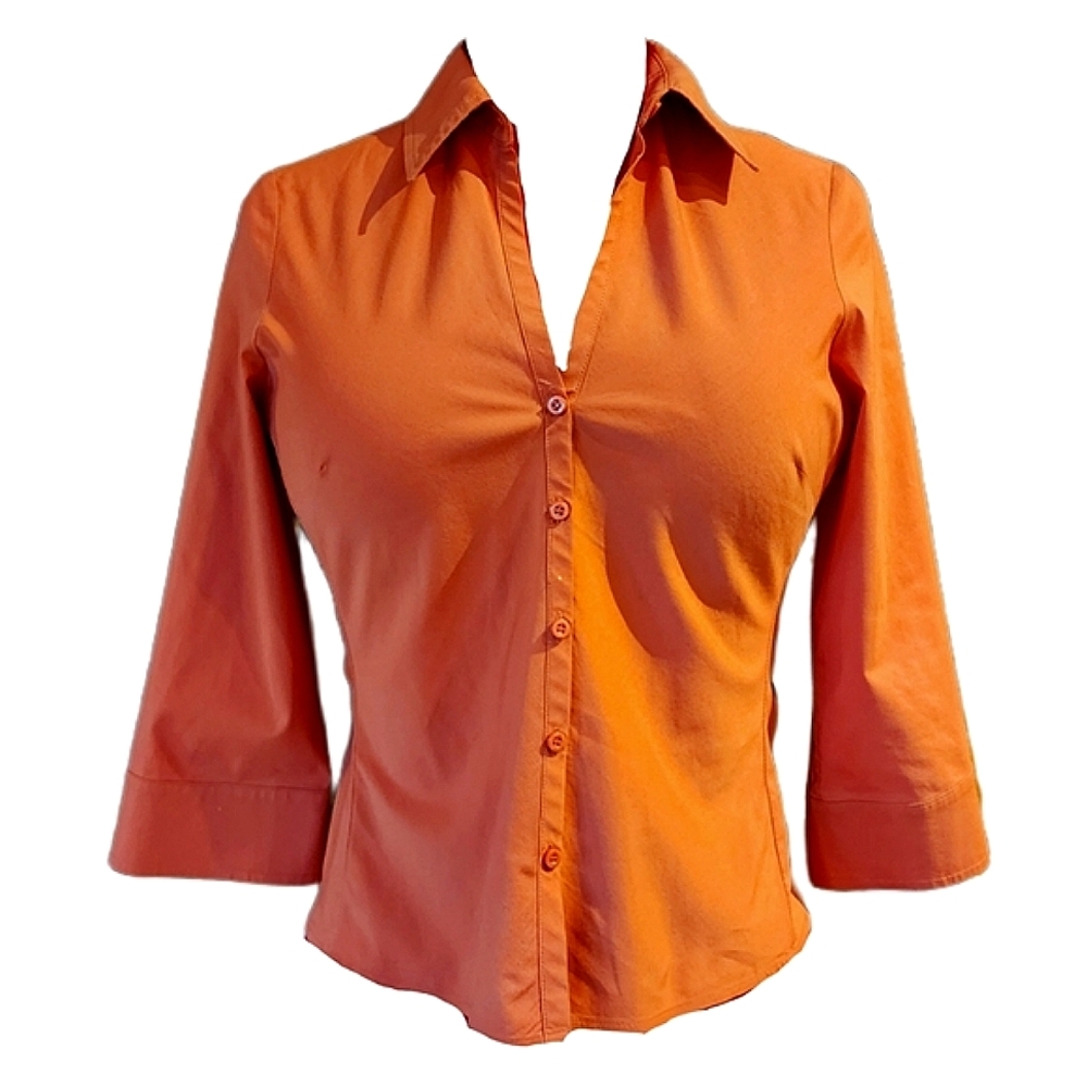 Worthington Vintage Petite Stretch Coral Button Down Blouse Size 6P